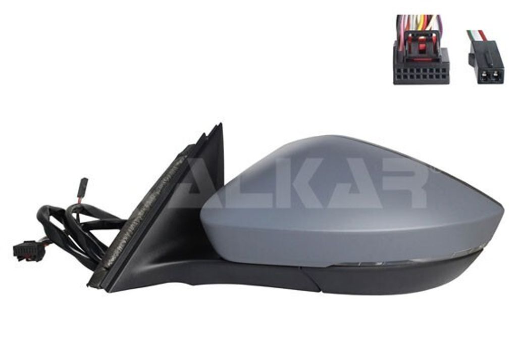 ALKAR 6144735 Außenspiegel Seitenspiegel Rechts für SKODA SUPERB Kombi (3V5) Beheizt Konvex Grundiert Elektrisch