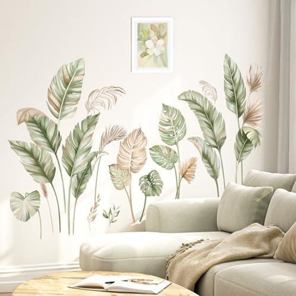 wondever Wandtattoo Boho Palmen Blätter Wandaufkleber Tropische Pflanzen Grün Wandsticker Wanddeko für Schlafzimmer Wohnzimmer Flur Sofa Hinterg...