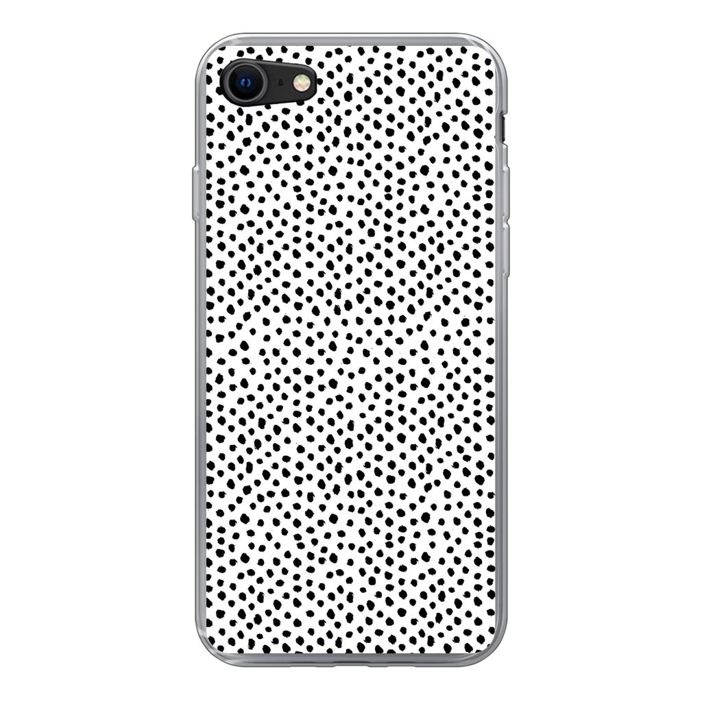 MuchoWow Handyhülle Schutzhülle Hülle für iPhone SE 2020 Polka dots - Schwarz - Weiß Silikon Softcase Handy Hülle - Kartenbesitzer