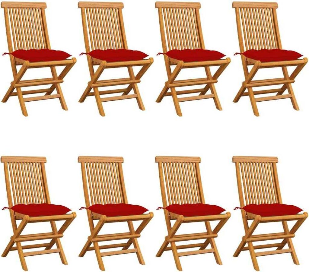 Gartenstühle mit Roten Kissen 8 Stk. Massivholz Teak