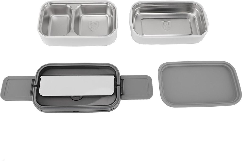 Lunch Box Double Layer Mikrowelle Safe Leakage Proof Edelstahl Portable geteilt Bento Box für Büro Schule Picknick Weiß