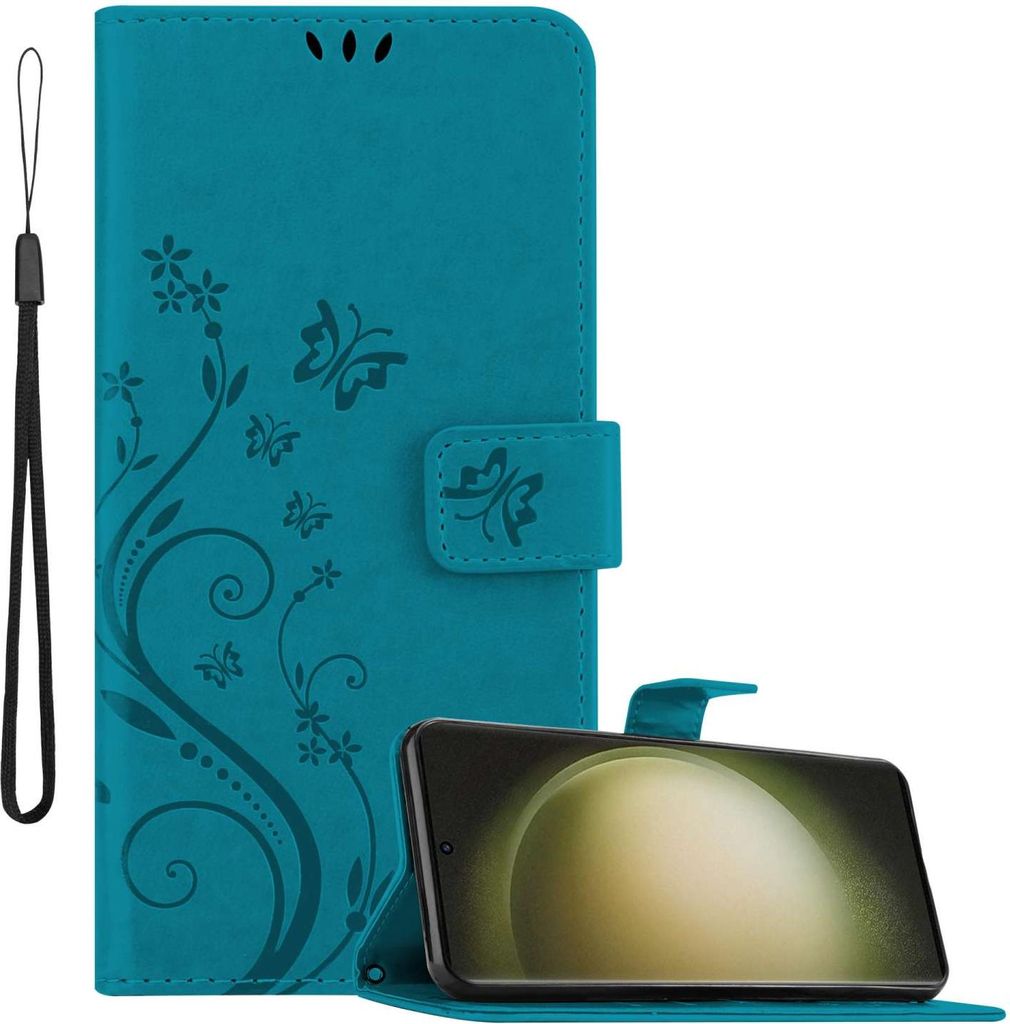 Cadorabo Hülle für Samsung Galaxy S23 ULTRA in FLORAL BLAU Schutzhülle im Blumen Design mit Magnetverschluss, Standfunktion und Kartenfächern F...