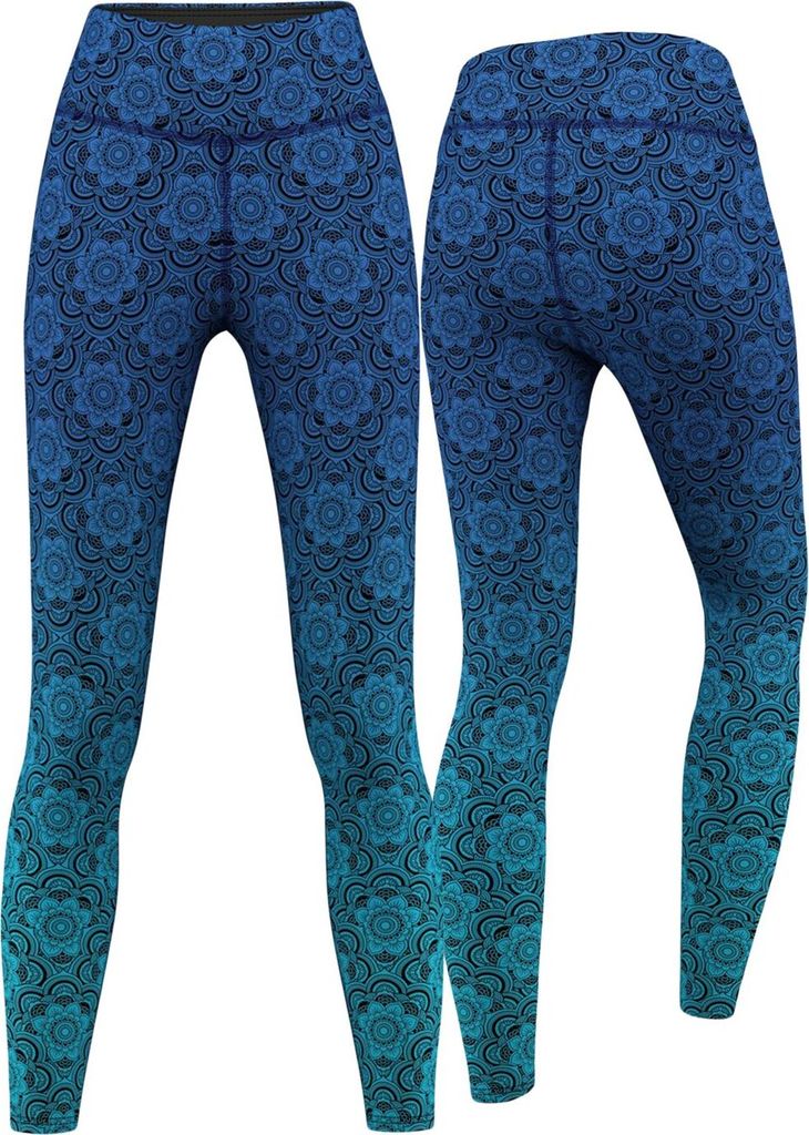 Mandala Blue Leggings sehr dehnbar Fitness Sport Yoga Gymnastik Training Tanzen Freizeit, Größe:XS