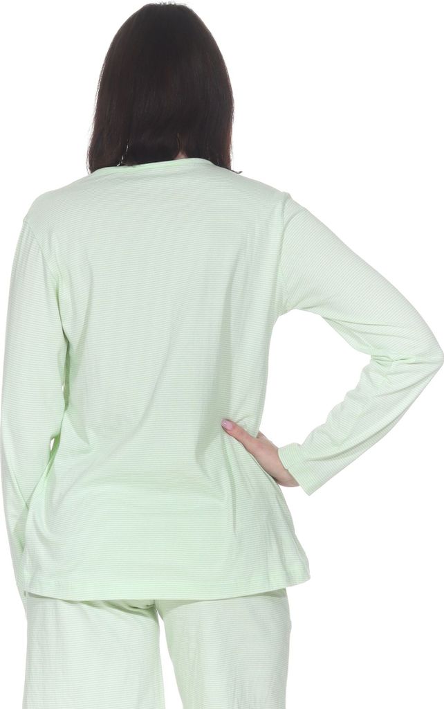Damen langarm Schlafanzug Oberteil Pyjama Mix & Match – ideal zu kombinieren ; streifen_grün , 40