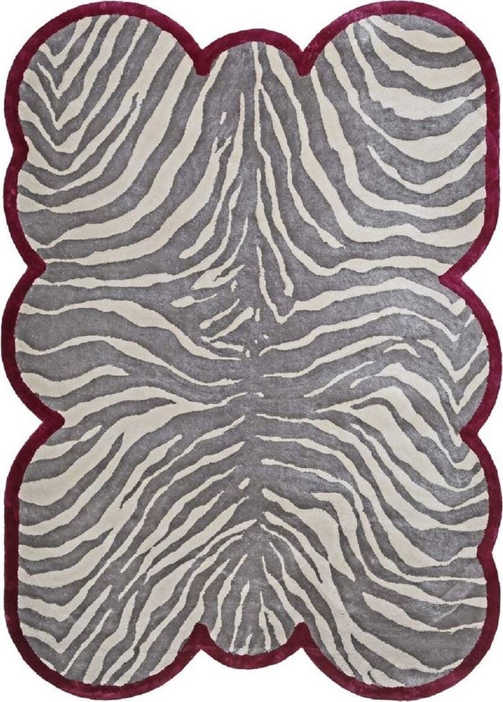 Casa Padrino Luxus Viskose Teppich mit Zebra Design Grau / Creme / Rot 160 x 230 cm - Wohnzimmer Teppich - Moderner Schlafzimmer Teppich - Luxus In...