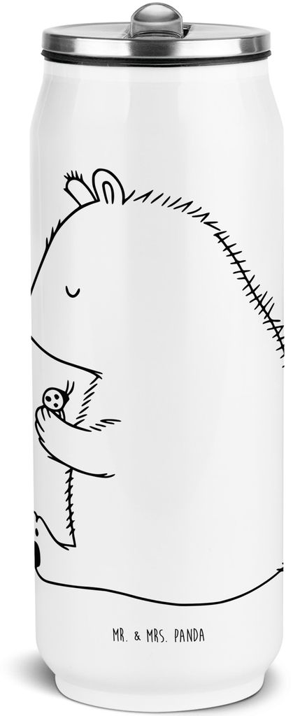 Mr. & Mrs. Panda Sportflasche Bär Marienkäfer - Weiß - Geschenk, Das Leben Ist schön, Wasserflasche, Trinkflasche, Teddy, Liebe, Freiheit, Ther...