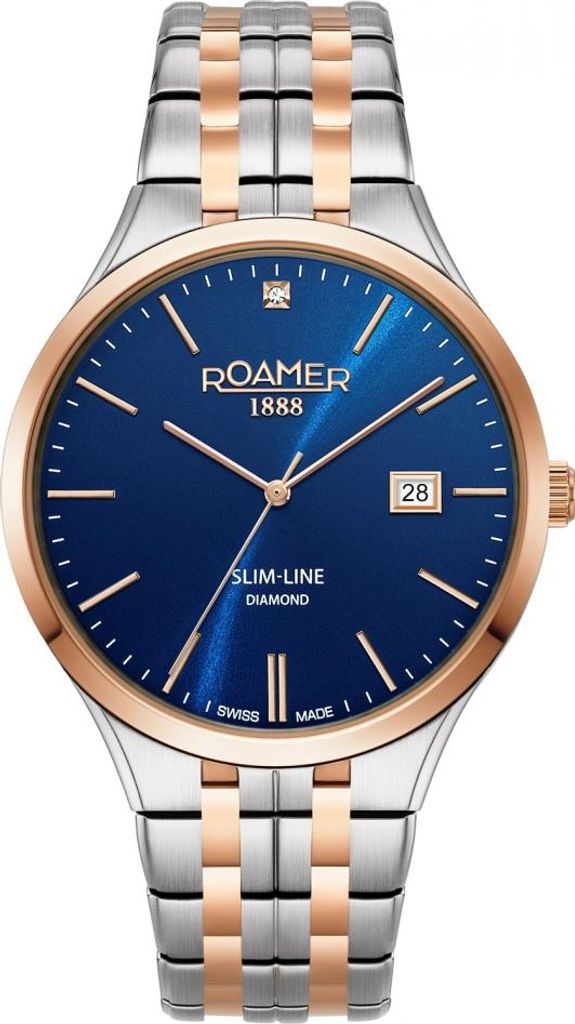 Herrenuhr ROAMER 864833 49 45 50 klassisch in Marineblau mit Diamanten.