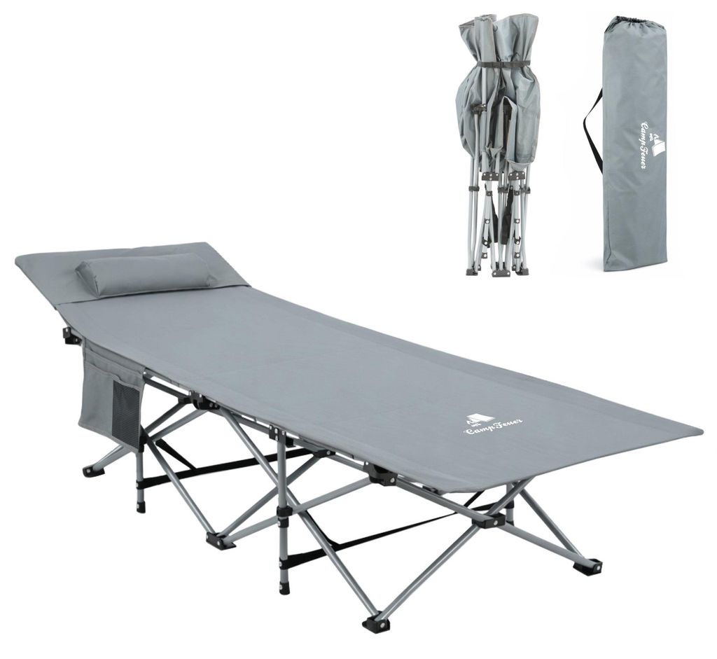 CampFeuer Campingbett mit Kopfkissen, Anthrazit, bis 150 Produktbild 