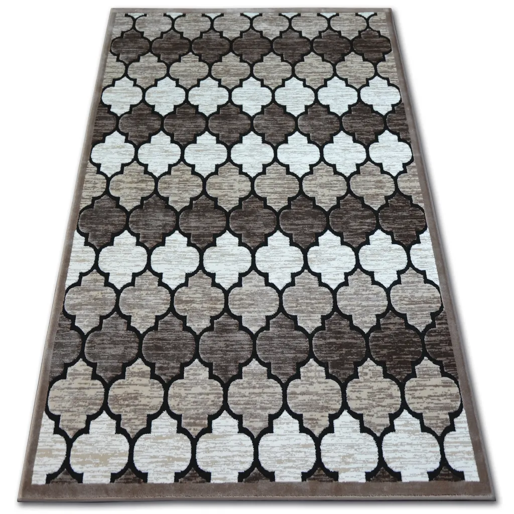 Grand Tapis de Salon à Motifs Marocains Trellis Beige et Saumon YAZZ