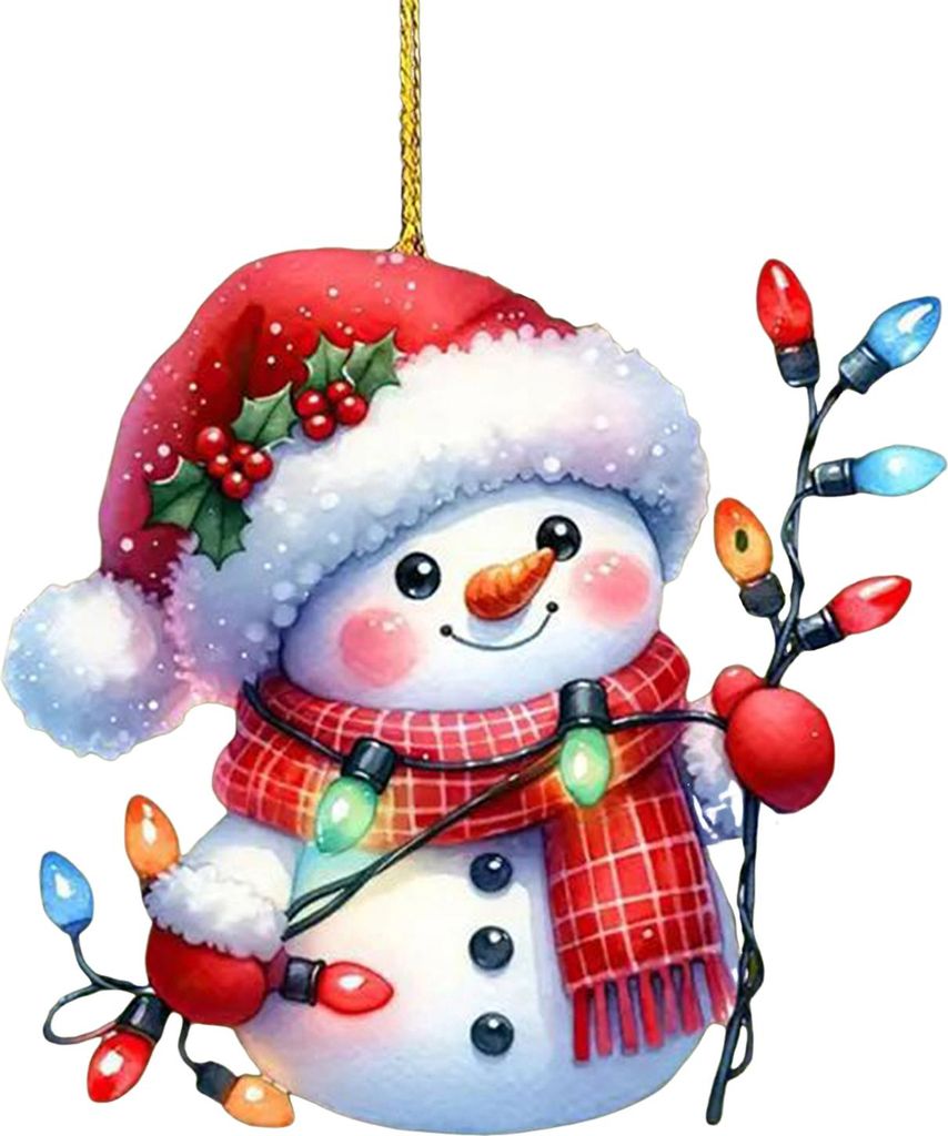 Schneemann-Weihnachtsbaumschmuck aus Acryl, Cartoon-Schneemann-Hängeornament für Auto-Rückspiegel, Fenster, Weihnachtsbaum-Partydekoration