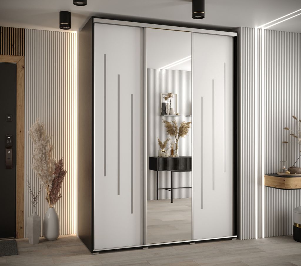 Kleiderschrank YVONA 9 – 180/60 cm, schwarz/weiß/silber
