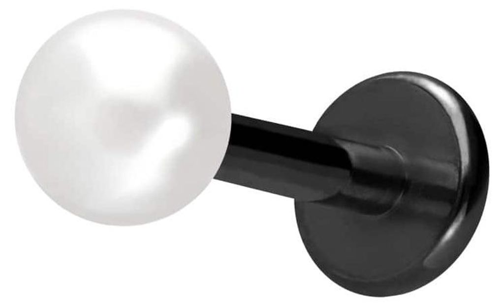 Ohrpiercing, Nasenpiercing Titan Labret mit Innengewinde SYNTHETISCHE PERLE Schwarz Stablänge: 7mm | Stabstärke: 1,6mm | Perlengröße: 4mm