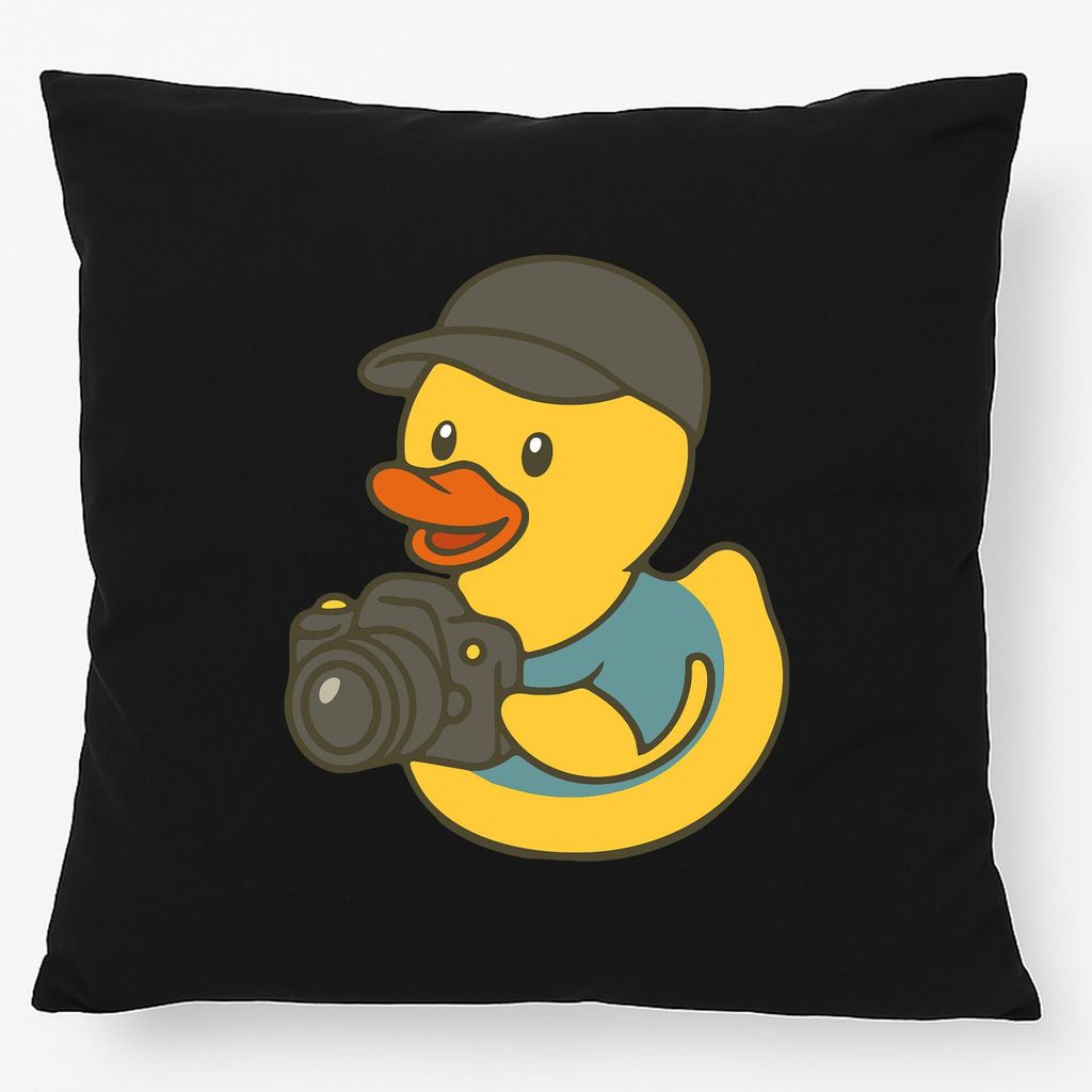 Huuraa Kissen Quietscheente Fotografie Comic Gummiente 40x40cm mit Füllung Black Baumwolle Dekokissen Geschenkidee