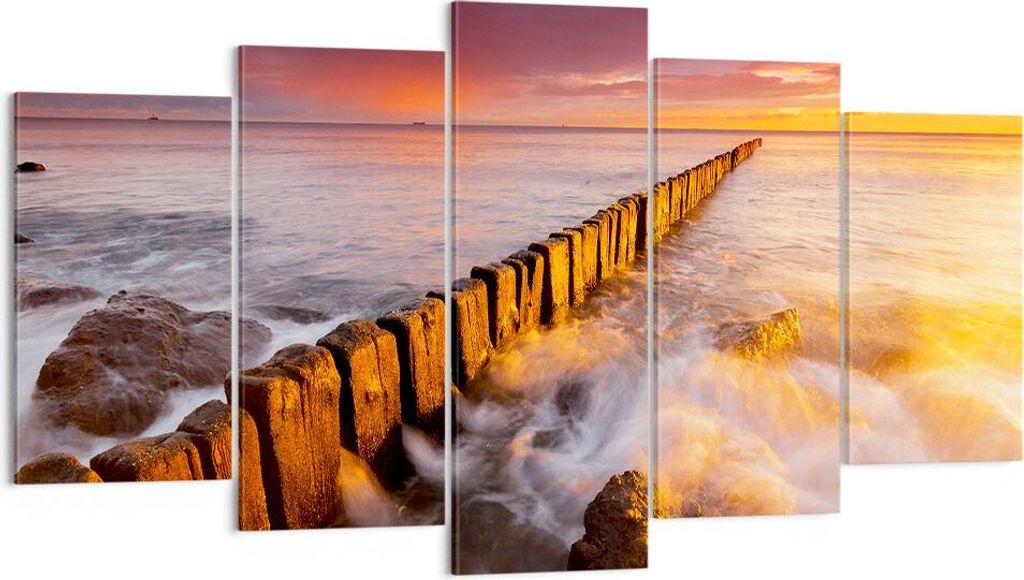 Bild auf Leinwand - Leinwandbild - Boot Landschaft Meer Ostsee - 160x85cm - Wand Bild - Wanddeko - Leinwanddruck - Bilder - Kunstdruck - Wanddekora...
