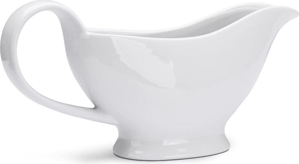 WishDeco Sauciere 200ml, Soßenkanne mit Henkel, Porzellan Sauciere Weiß, Saucen Behälter mit Lippenausguss für Soße, Salatdressings, Creme, Mi...