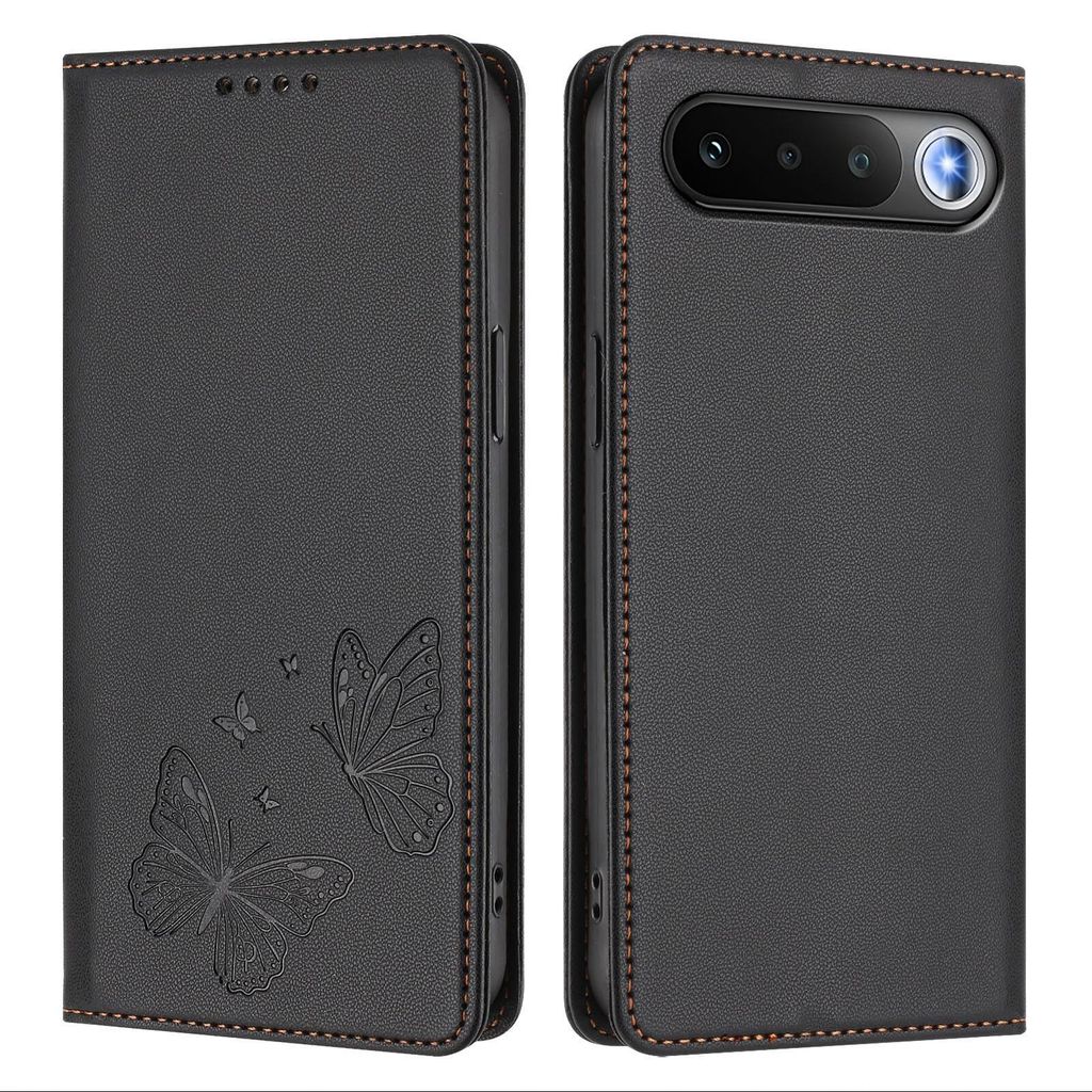 Lederhülle für Realme 16, Schmetterling Prägung Leder Brieftasche Schutzhülle mit Ständer Schwarz