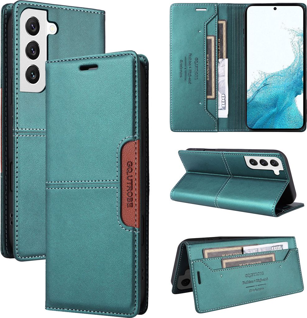 Handyhülle für Samsung Galaxy S21 5G Hülle, Leder Flip Wallet Kartenfach Stand Schutzhülle Grün
