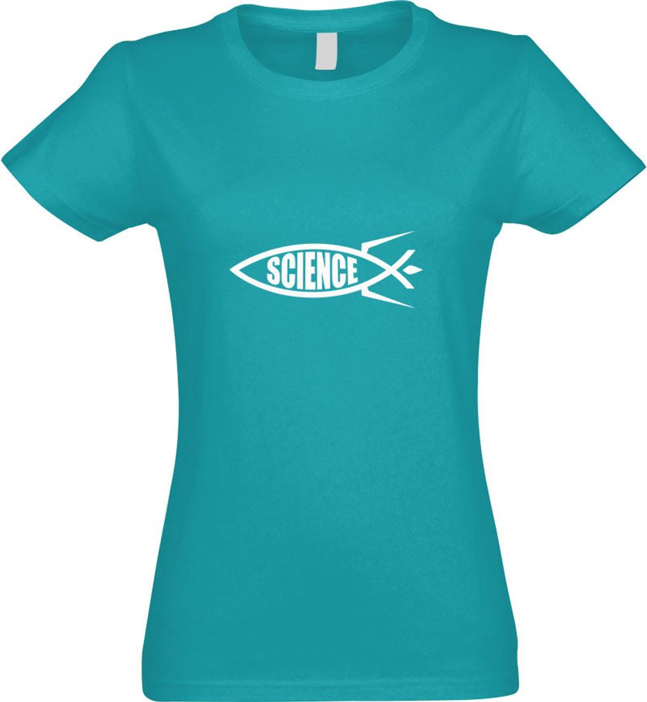 Kiwistar - T-Shirt tailliert - Damen - türkis - Science Fisch - mit Motiv Bedruckt - Funshirt Design - Sport - Freizeit - Damen - M