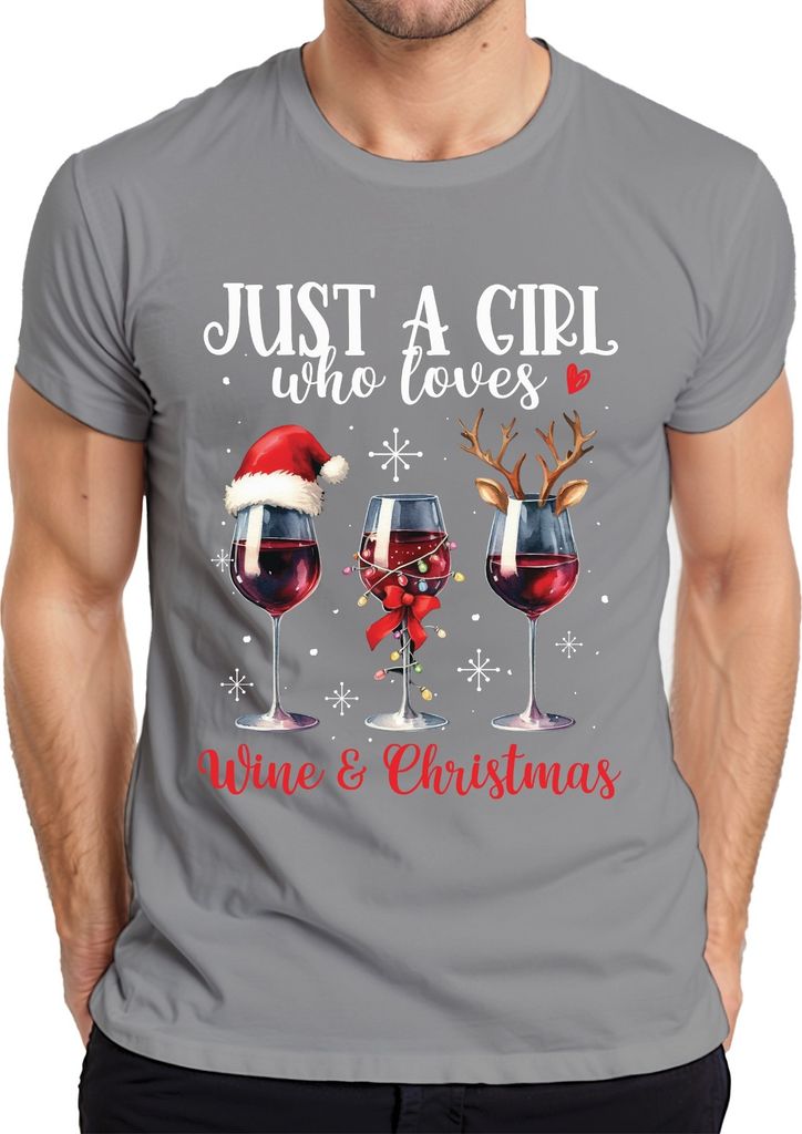 Just A Girl Who Loves Wine & Christmas - Weihnachten Weihnachtsgeschenk Christmas Herren T-Shirt, Grau, XXL