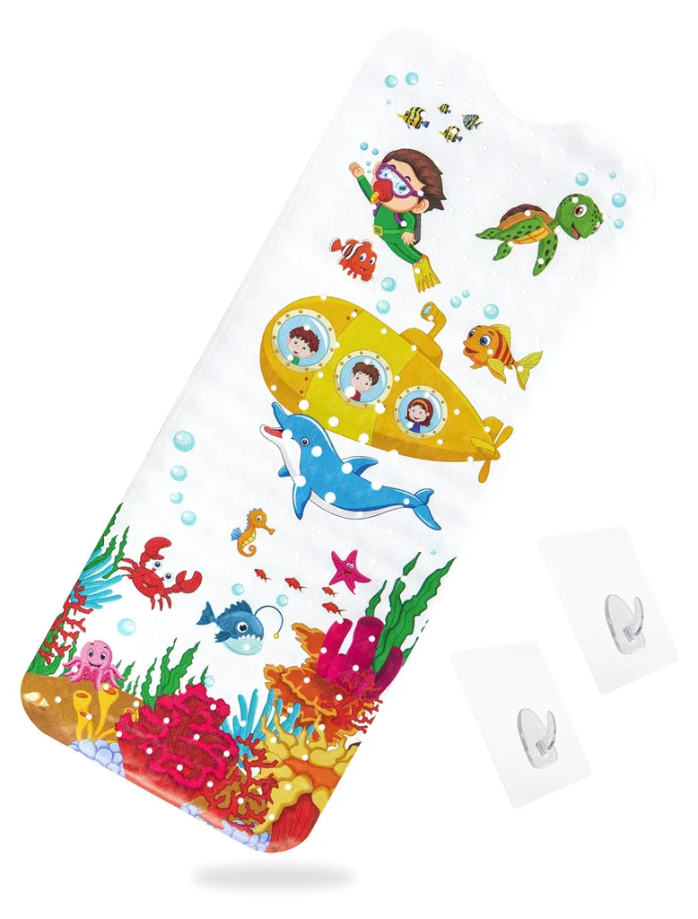 Tapis de bain antidérapant lavable en machine avec 2 crochets muraux