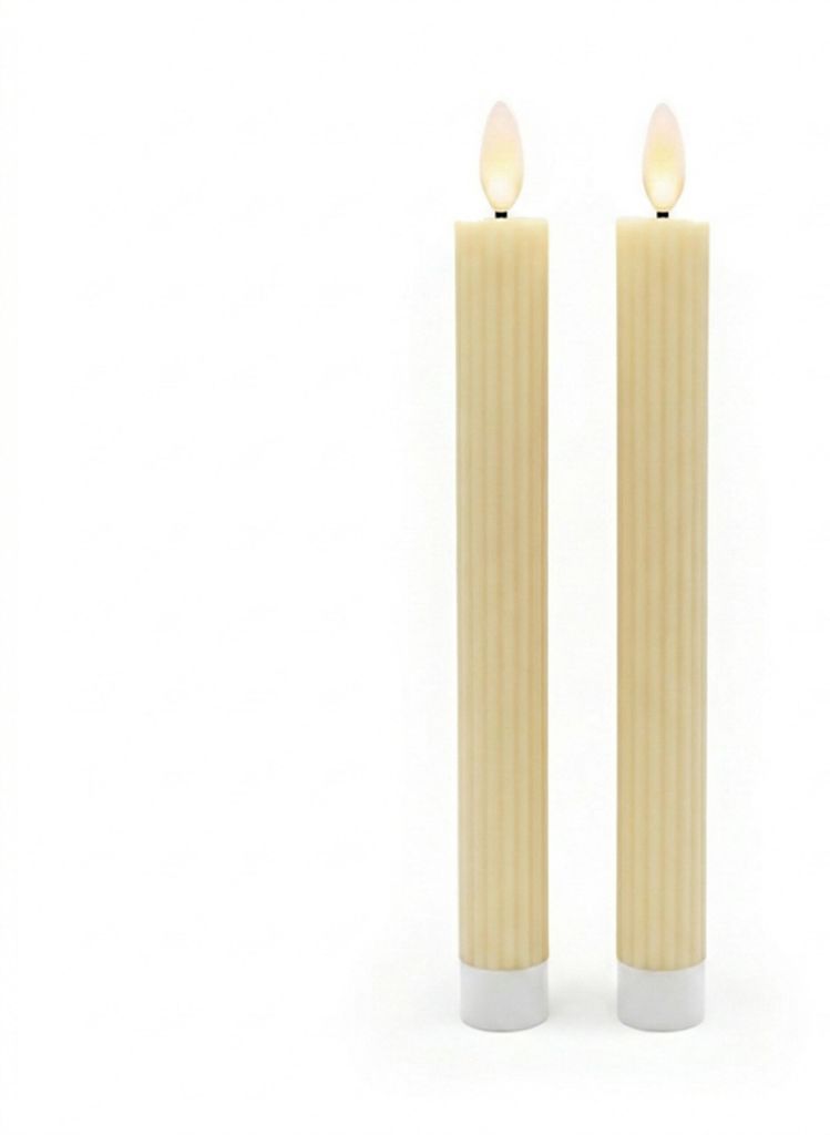 Relaxdays LED Stabkerzen, 2er Set, HxD: 25 x 2 cm, flackernde Flamme, Echtwachs, Rillen, flammenlose Kerzen, beige