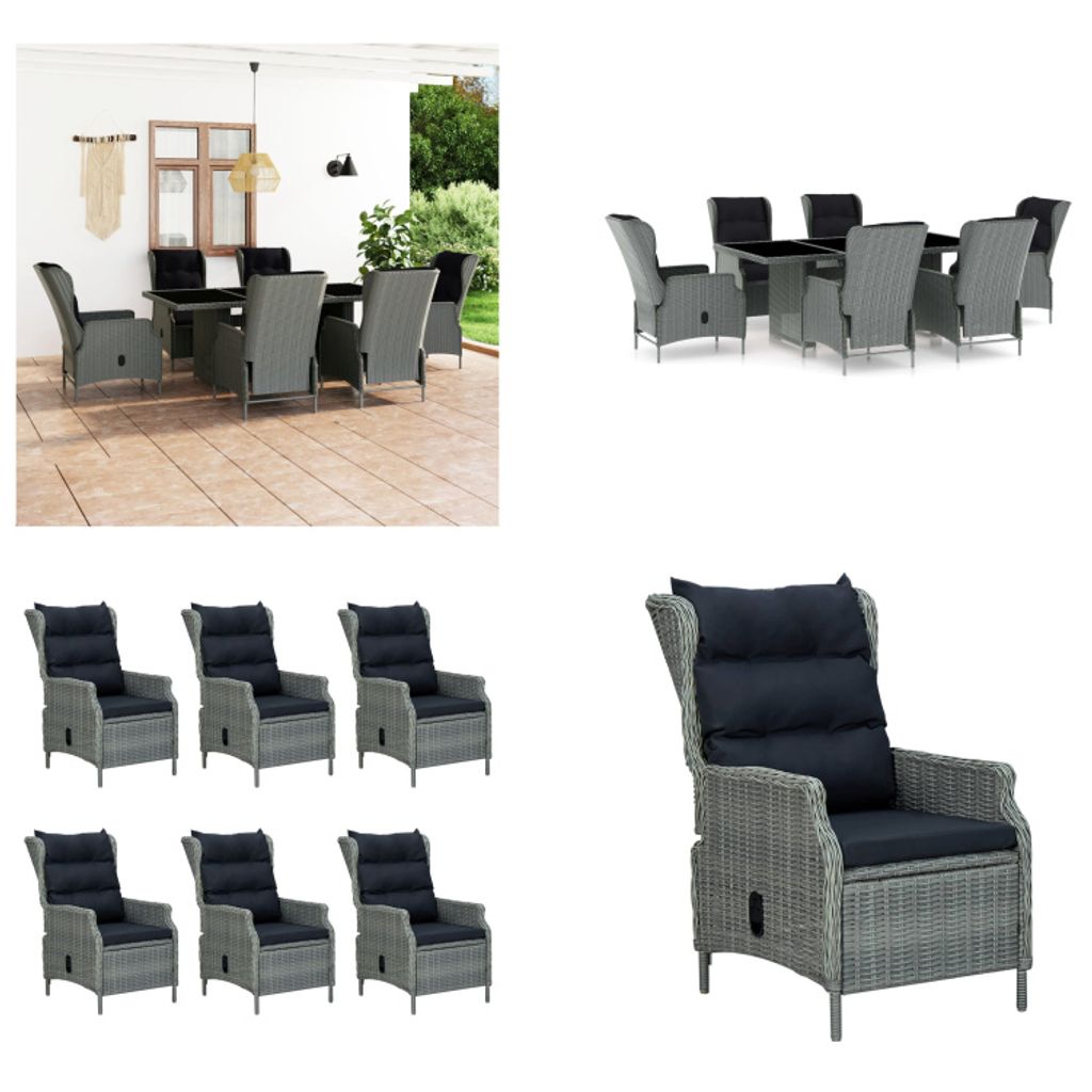 vidaXL 7 tlg. Garten Essgruppe mit Auflagen Poly Rattan Hellgrau - Gartenmöbel-Set - Gartenmöbel-Sets - Gartentisch Und Stuhl - Gartentische Und ...