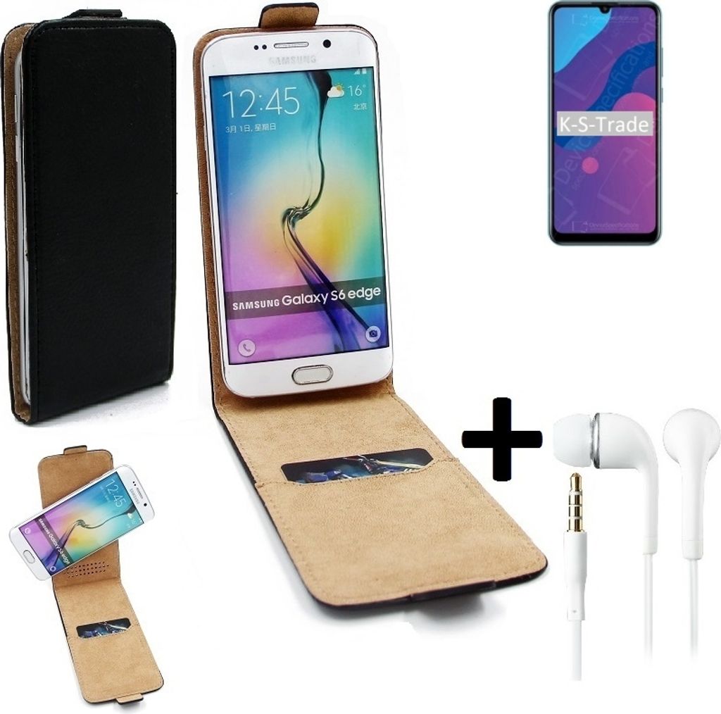 K-S-Trade Handyhülle + Kopfhörer kompatibel mit Huawei Honor Play 9A 360° Flipstyle Schutzhülle Smartphone Tasche Case Flip cover schwarz 1x