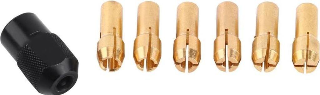Kolletspannzangen Set, 6 Stück 1/1.6/2/2.4/3/3/3.2mm Rotationskolletspannzange, Messingkollet für Elektrowerkzeuge mit angeschraubter schwarzer M...