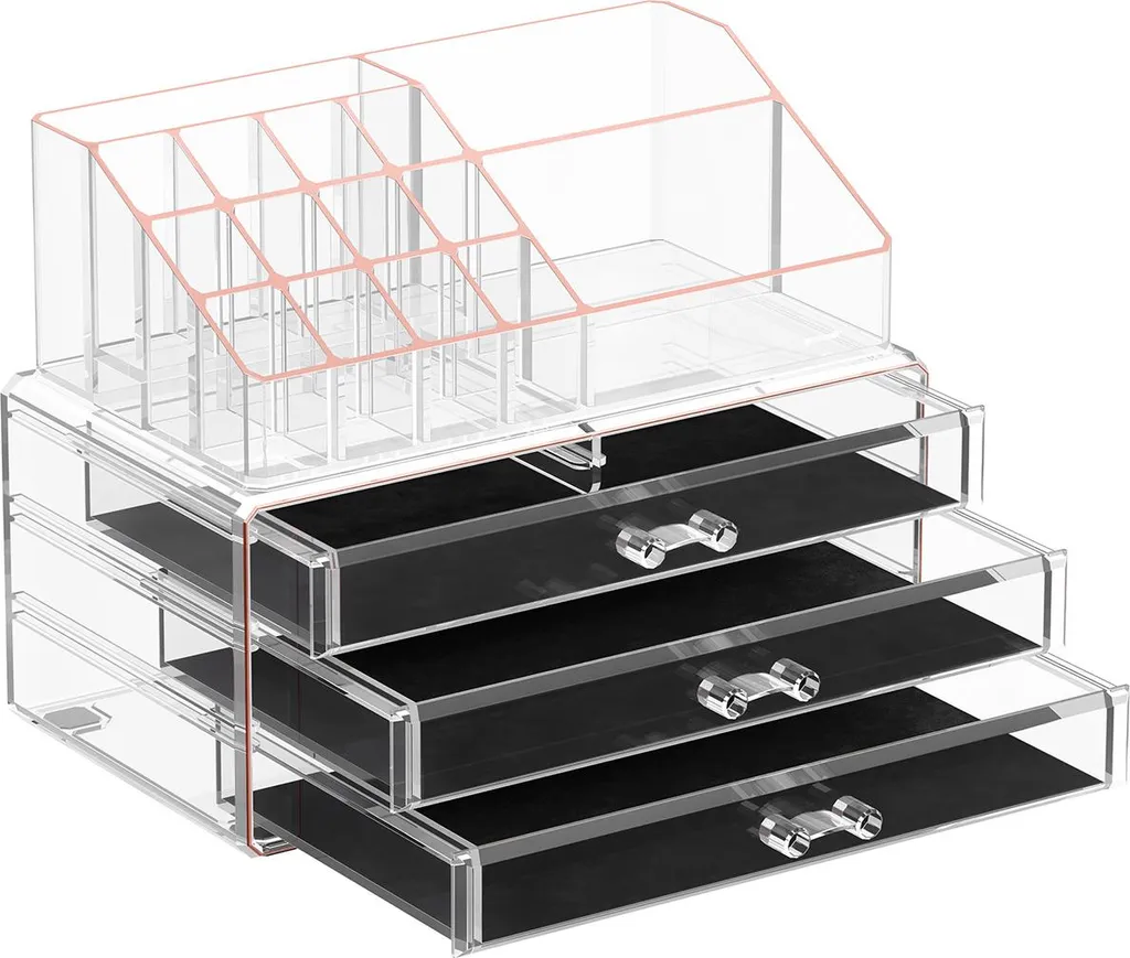 Organisateur maquillage transparent anti-poussière à compartiments