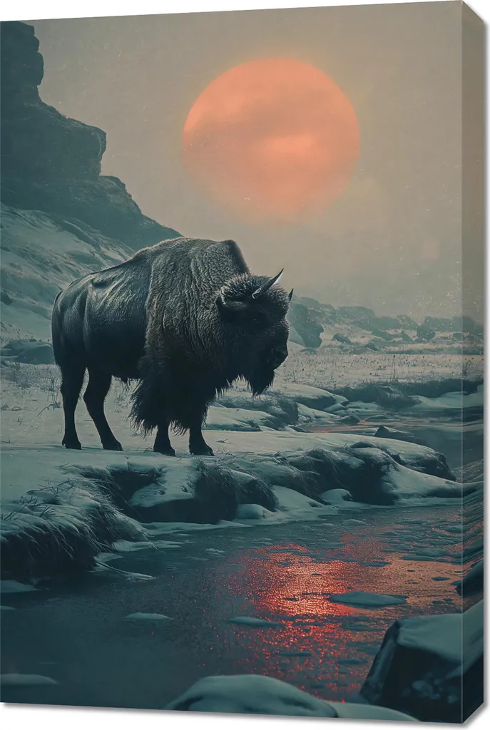 Decorazione Parete Bisonte 60x90 - Quadro Moderno Monolite per Ufficio