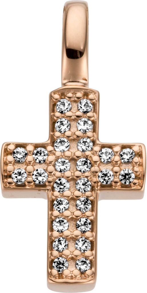 Anhänger kleines Kreuz 15x7,4mm 585 Gold Rotgold 26 Diamant- Brillanten 0,08ct.