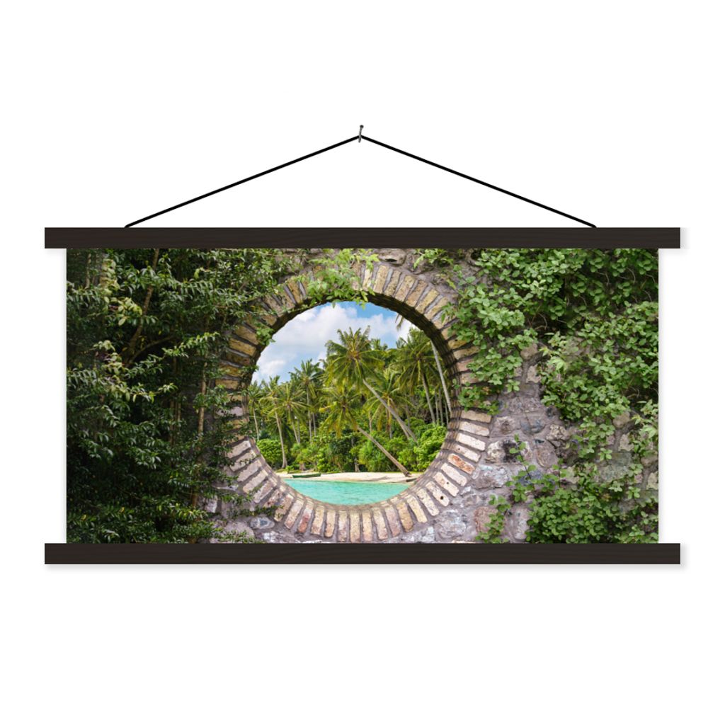 MuchoWow Textilposter Durchblick - Palme - Tropen - Strand - Meer 120x60 cm mit schwarzem Rahmen - Dekoration Schlafzimmer