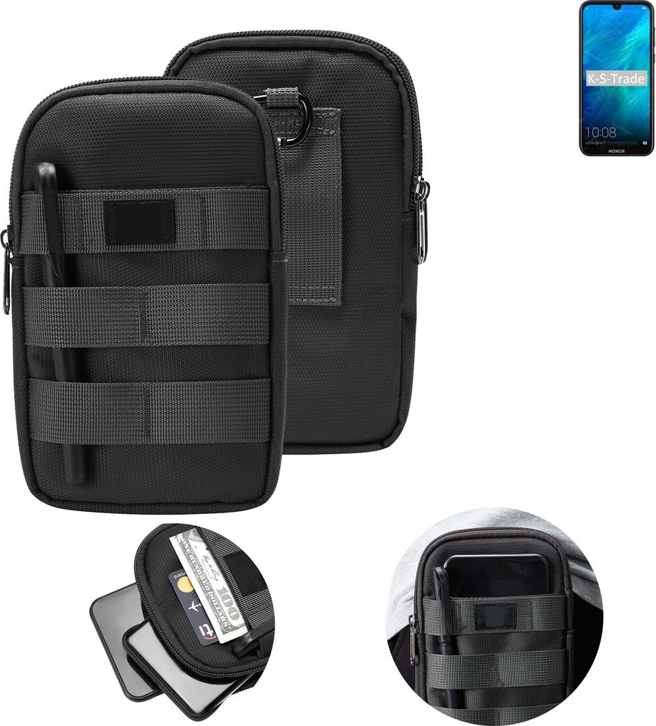 K-S-Trade Holster Gürtel Tasche kompatibel mit Huawei Honor Play 8 Handy Tasche Schutz Hülle dunkel-grau viele Fächer, 1x