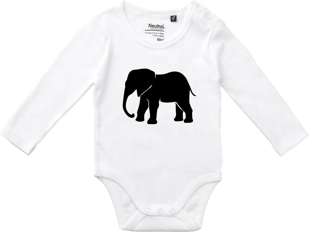 Huuraa Baby Body Elefant Silhouette 80 White Baumwolle Fairtrade Langarmbody Geschenkidee