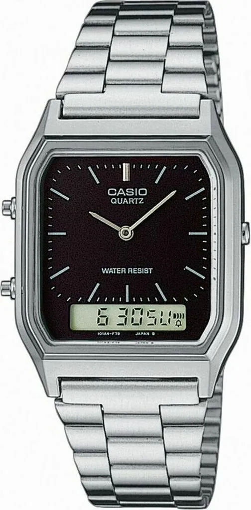 Montre Bracelet Acier Casio AQ-230A Vintage Double Affichage Noir Argent