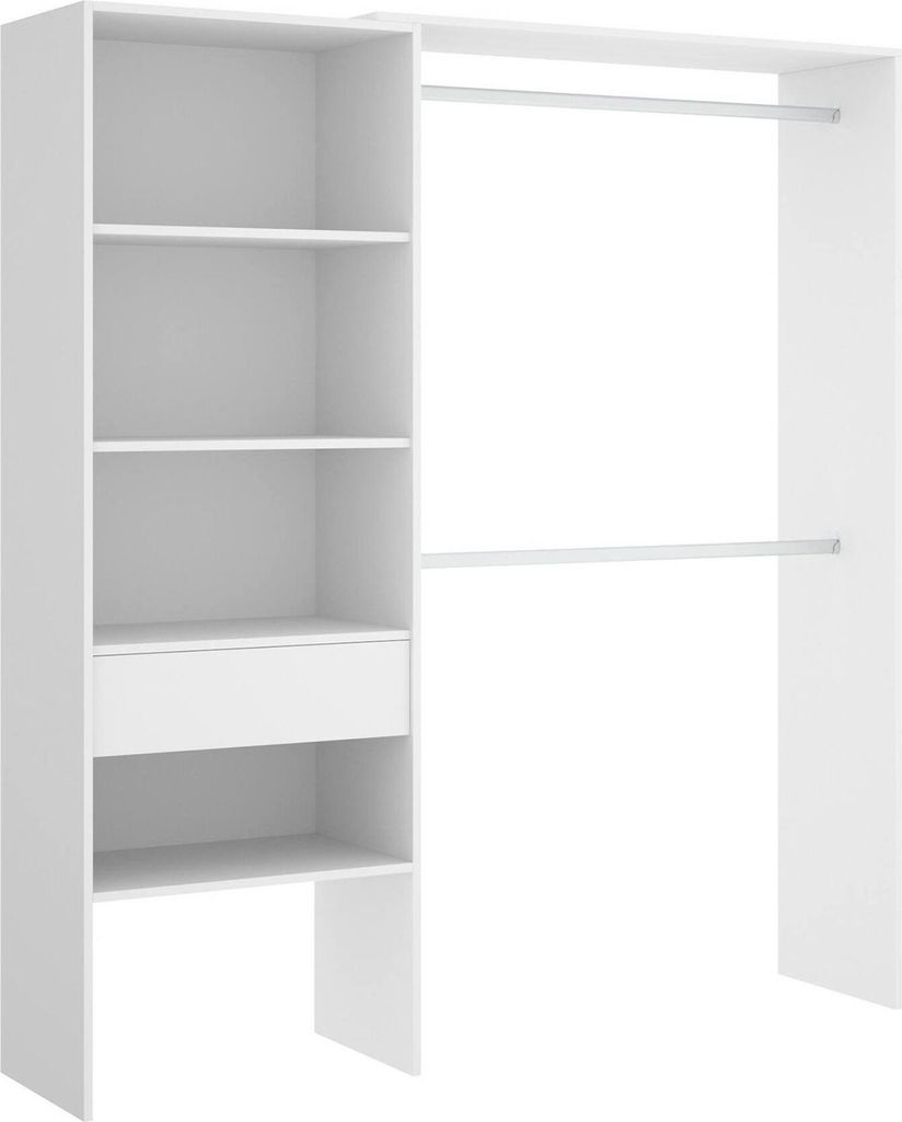Kleiderschrank Dgarut, Struktur für begehbaren Kleiderschrank, Offene Garderobe, 160x40h187 cm, Weiß