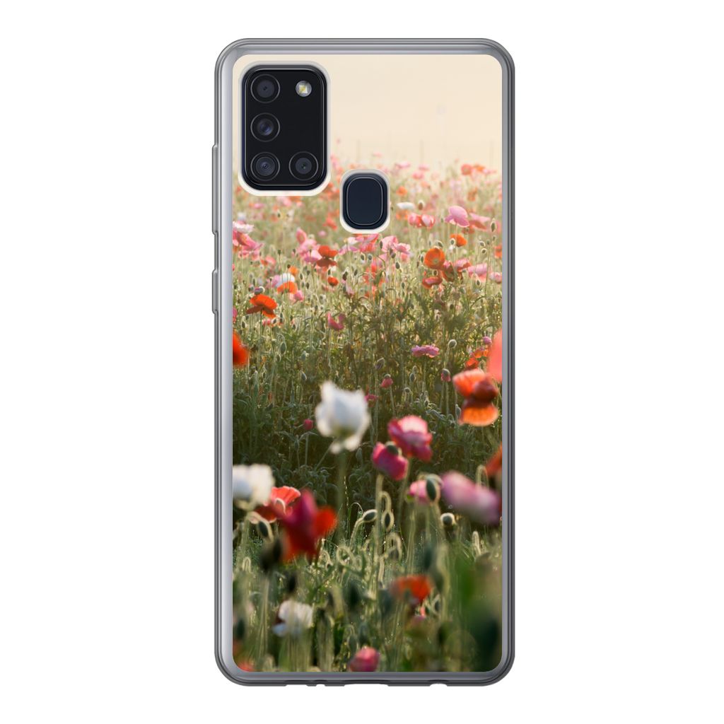 MuchoWow Handyhülle Schutzhülle Hülle für Samsung Galaxy A21s Mohn - Farben - Pastell Silikon Softcase Handy Hülle - Hartschale