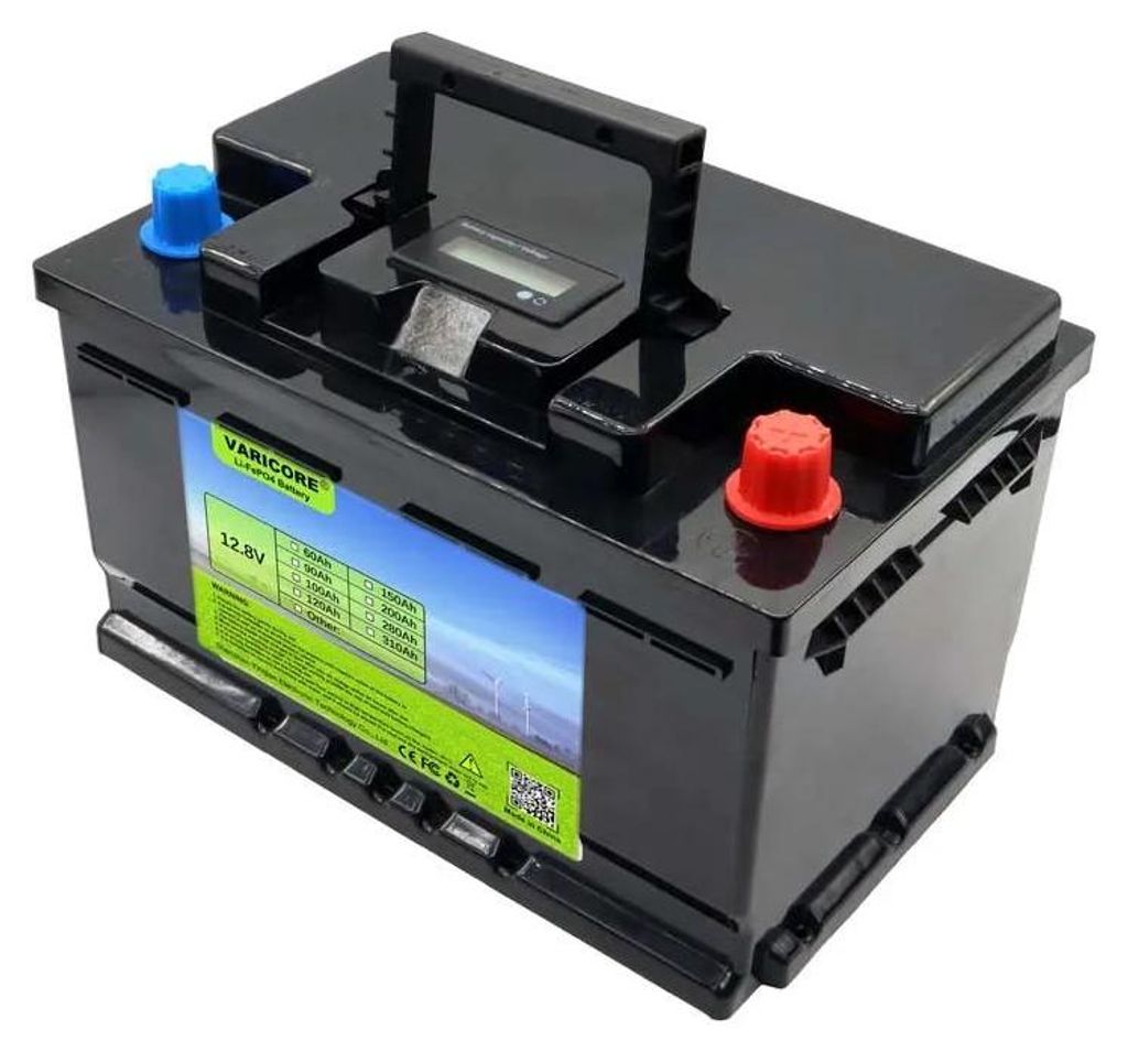 LiFePO4 Akku 12,8V 60Ah - Deep-Cycle Batterie - Integriertes LCD-Display - Inkl. Ladegerät - 4000 Ladezyklen - Für Solar, Auto, Boot, Wohnmobil