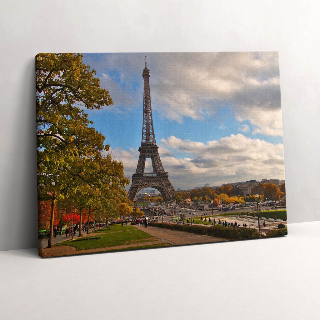 Herbst in Frankreich Eiffelturm – Leinwandbild Wandbild – 80x60 cm – Leinwandbilder – Wandbilder – Schlafzimmer – Flur