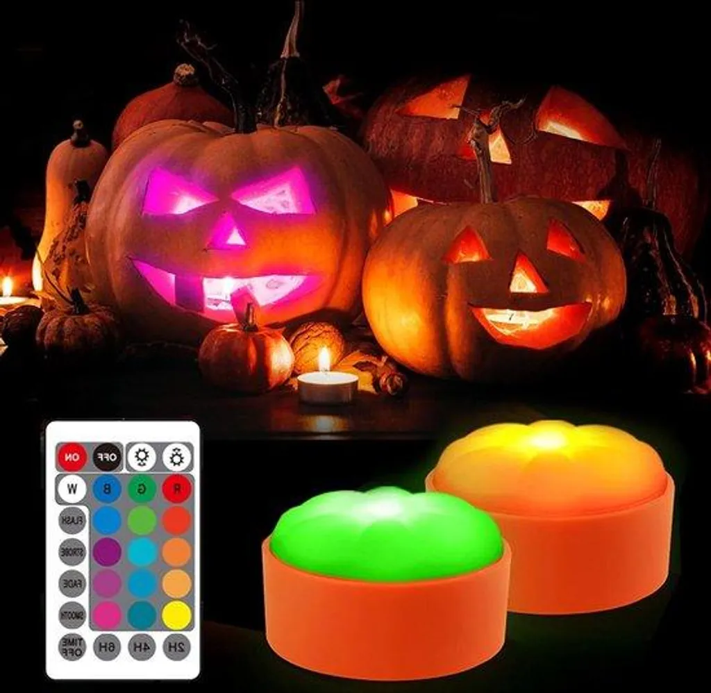 Bougies LED Citrouille Décoratives - Lot de 2 Luminaires Noël Programmables