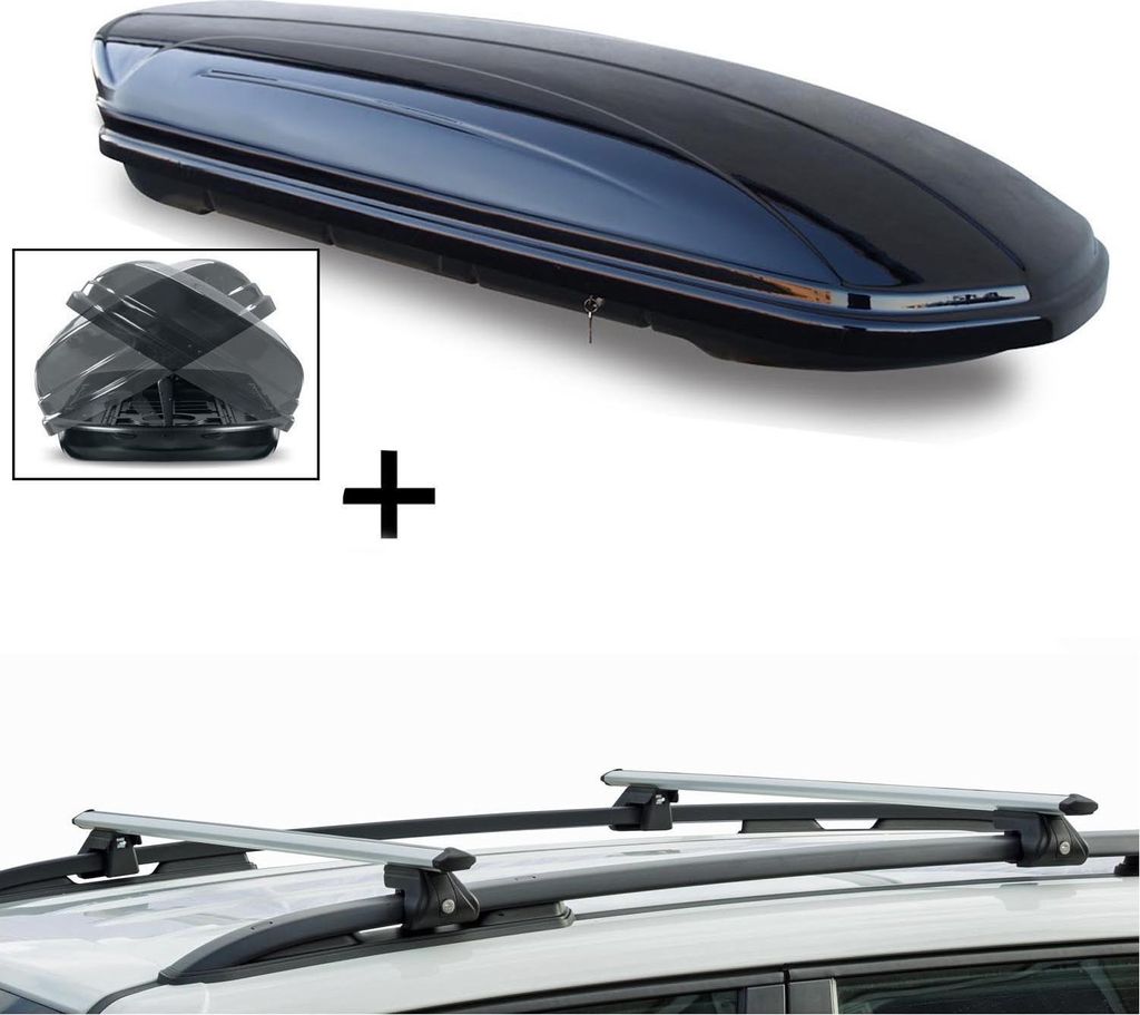 Skibox MAA580D beidseitig aufklappbar + Alu Relingträger CRV120 kompatibel mit Ford Focus I Kombi 99-04