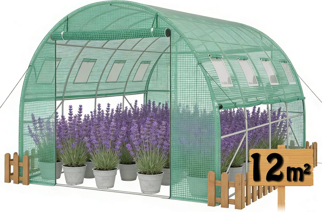 LARS360 Tomatenhaus Gartentunnel 400x300x200 cm, stabiles Foliengewächshaus mit Stahlrahmen, grünes PE-Netz, Fenster & Türen, Pflanzenhaus Garten