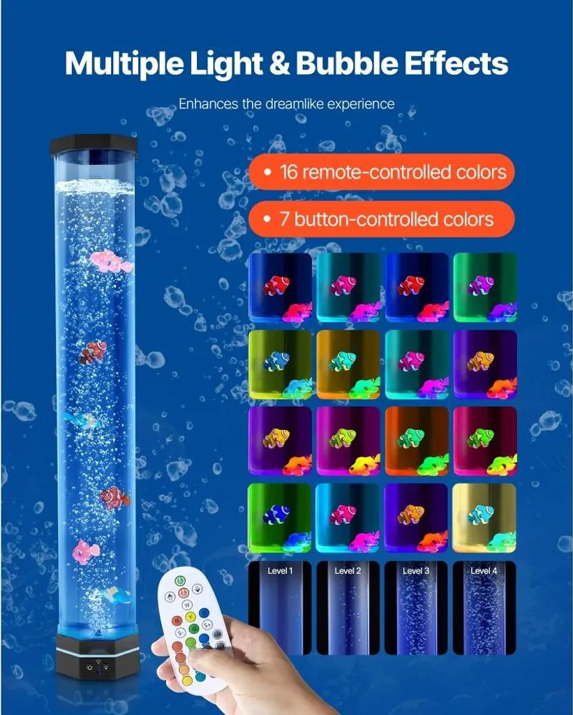 Lampada Lavica 80cm Effetto Acquario | 16 Colori LED e Pesci Tropicali - 3