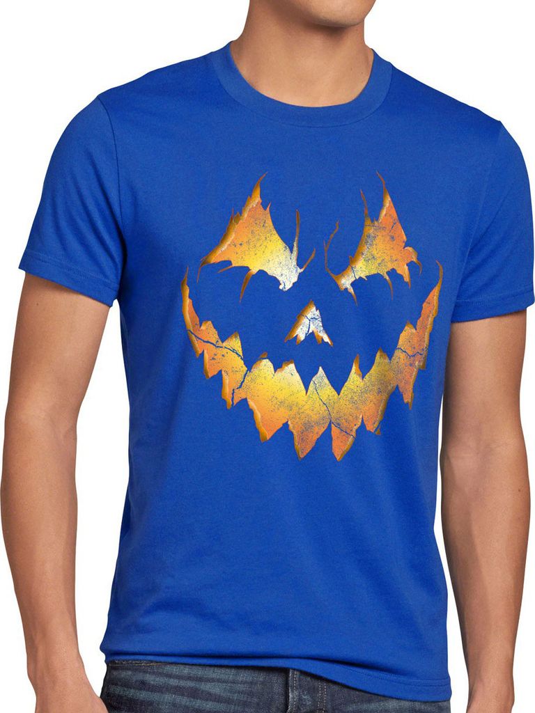 style3 Halloween Kürbiskopf Herren T-Shirt, Größe:4XL, Farbe:Blau