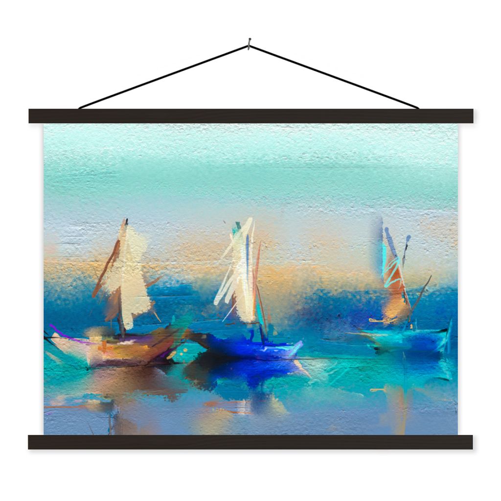 MuchoWow Textilposter Gemälde - Ölfarbe - Boot - Abstrakt 120x90 cm mit schwarzem Rahmen - Aufhänger für Poster