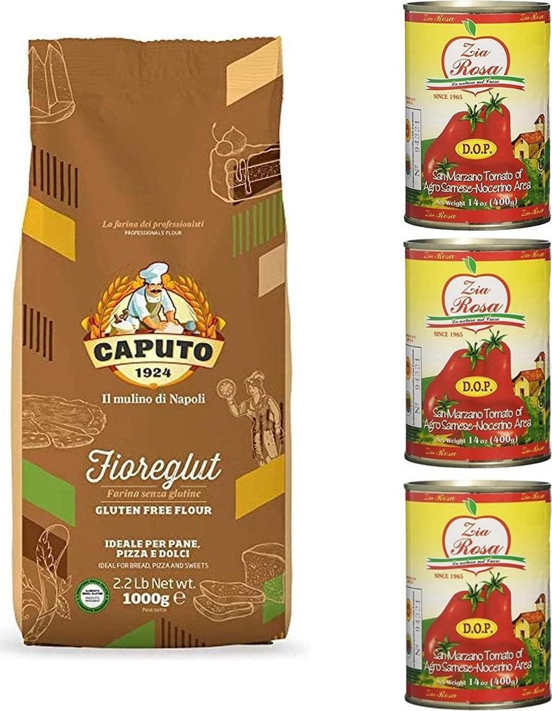 Mulino Caputo Fioreglut Glutenfreies Mehl 1kg + 3x Zia Rosa DOP Pomodoro San Marzano Tomate aus Kampanien Dose von 400g