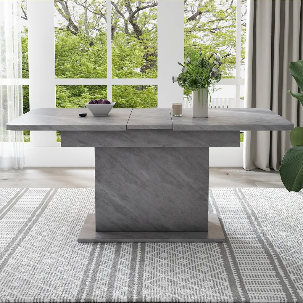 Table rectangulaire grise extensible 130 cm avec structure métal