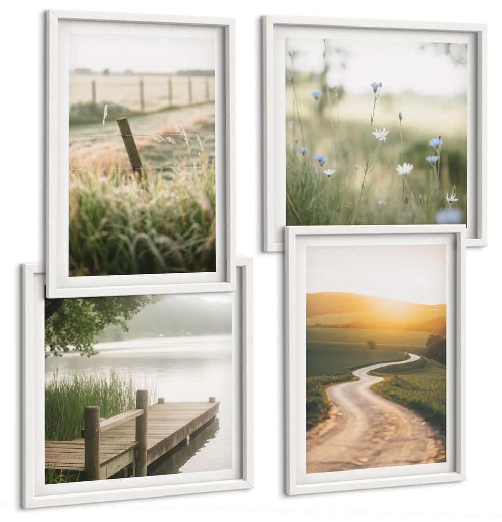 Bilder Set 4-teilig im Goldrahmen Rahmen – Wandbilder 4 Stück – gerahmte Poster für Wohnzimmer, Schlafzimmer und Flur – 50x50 cm - 40x60 cm...