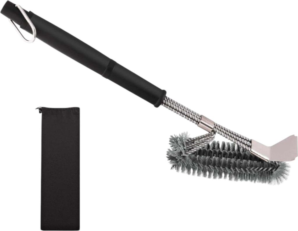 BBQ Bürste mit Schaber – 2 in 1 Reinigungswerkzeug – Hochwertige Edelstahl BBQ Bürste – Silber – Praktische Aufbewahrungstasche inklusive