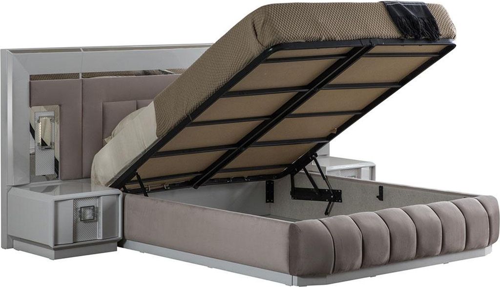 Modern Schlafzimmer Set Bett + 2x Nachttische + Kommode mit Spiegel Luxus Neu